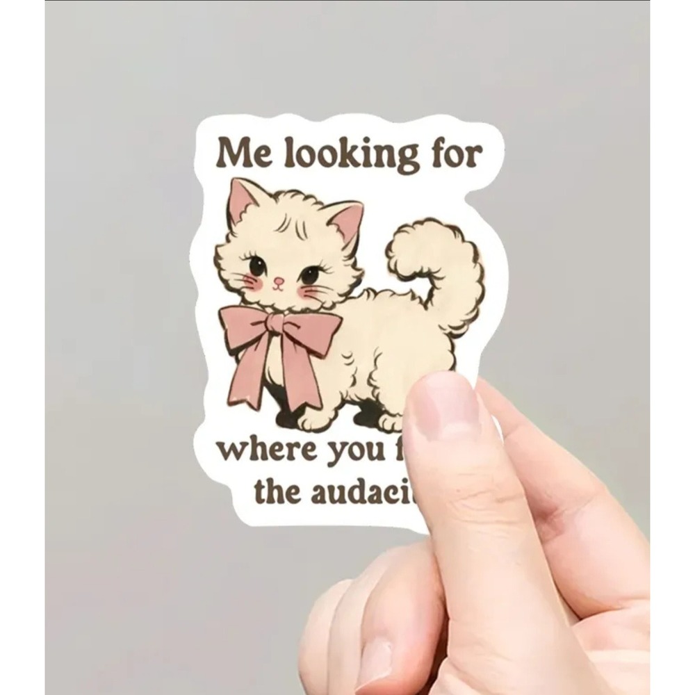 Funny Sassy Kitten Audacity Sticker Vintage Retro Cat Holographic Sparkle Decal